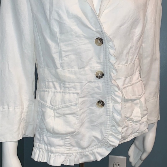 ANTHROPOLOGIE Hei Hei White cotton ruffle blazer - Picture 2 of 8